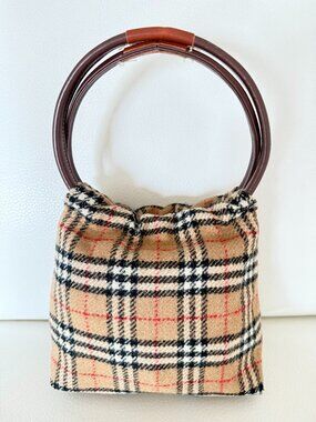 AUTHENTIC BURBERRY NOVA CHECK PLAID WOOL MINI TOTE BAG PURSE VINTAGE UNUSUAL